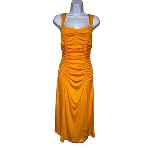 RHOAS Women's Dress Sleeveless Ruched Orange Midi Draped Small New Viscose